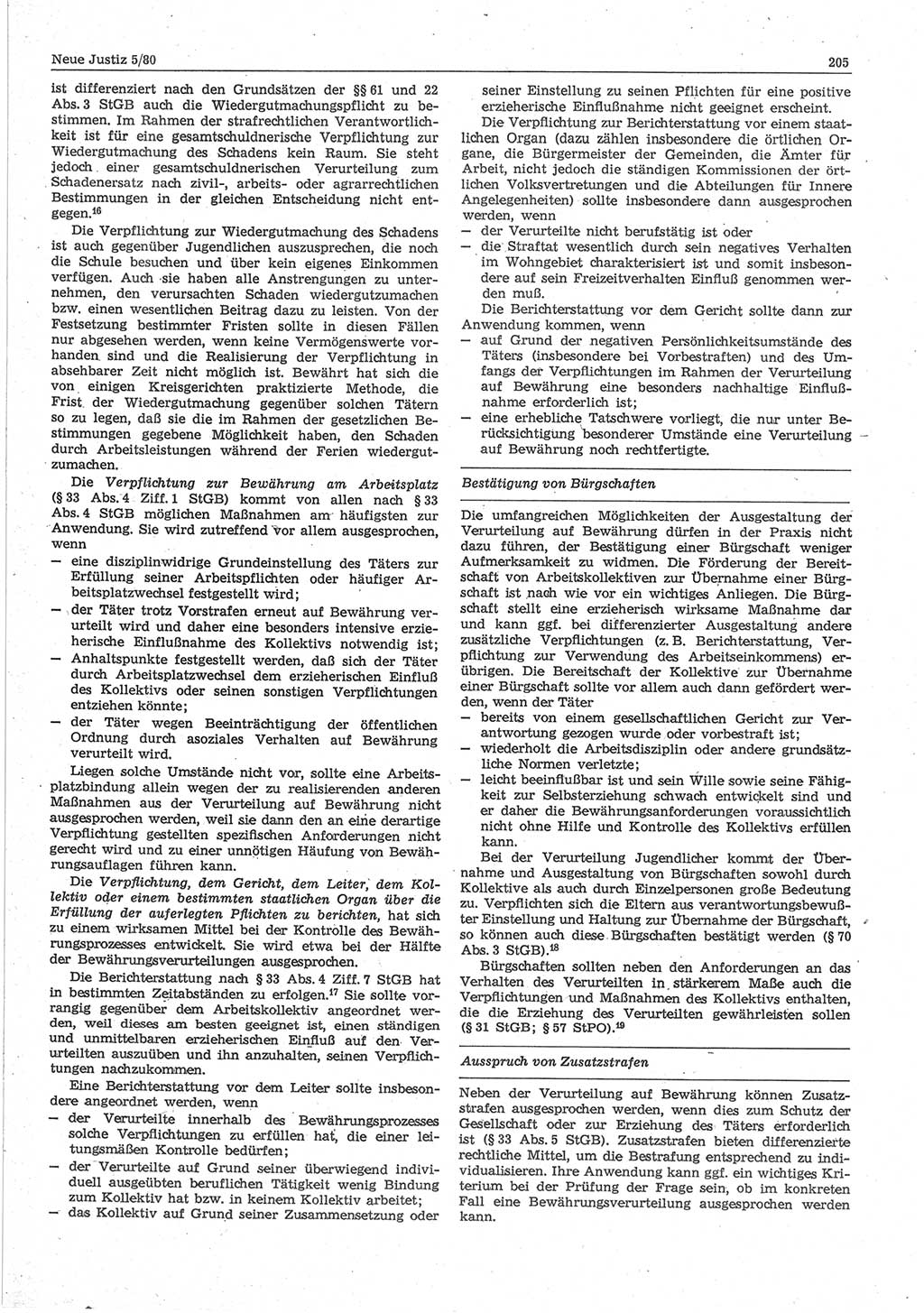 Neue Justiz (NJ), Zeitschrift für sozialistisches Recht und Gesetzlichkeit [Deutsche Demokratische Republik (DDR)], 34. Jahrgang 1980, Seite 205 (NJ DDR 1980, S. 205)