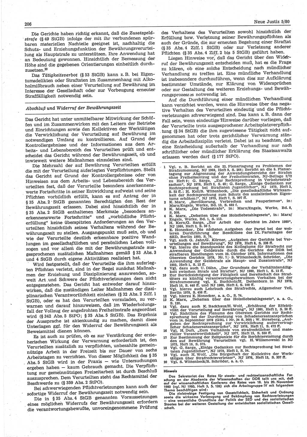 Neue Justiz (NJ), Zeitschrift für sozialistisches Recht und Gesetzlichkeit [Deutsche Demokratische Republik (DDR)], 34. Jahrgang 1980, Seite 206 (NJ DDR 1980, S. 206)