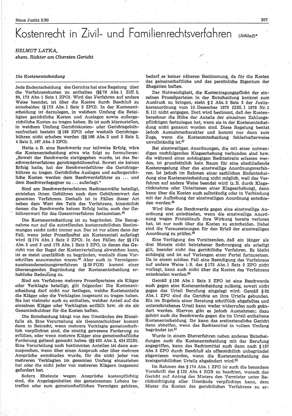 Neue Justiz (NJ), Zeitschrift für sozialistisches Recht und Gesetzlichkeit [Deutsche Demokratische Republik (DDR)], 34. Jahrgang 1980, Seite 207 (NJ DDR 1980, S. 207)