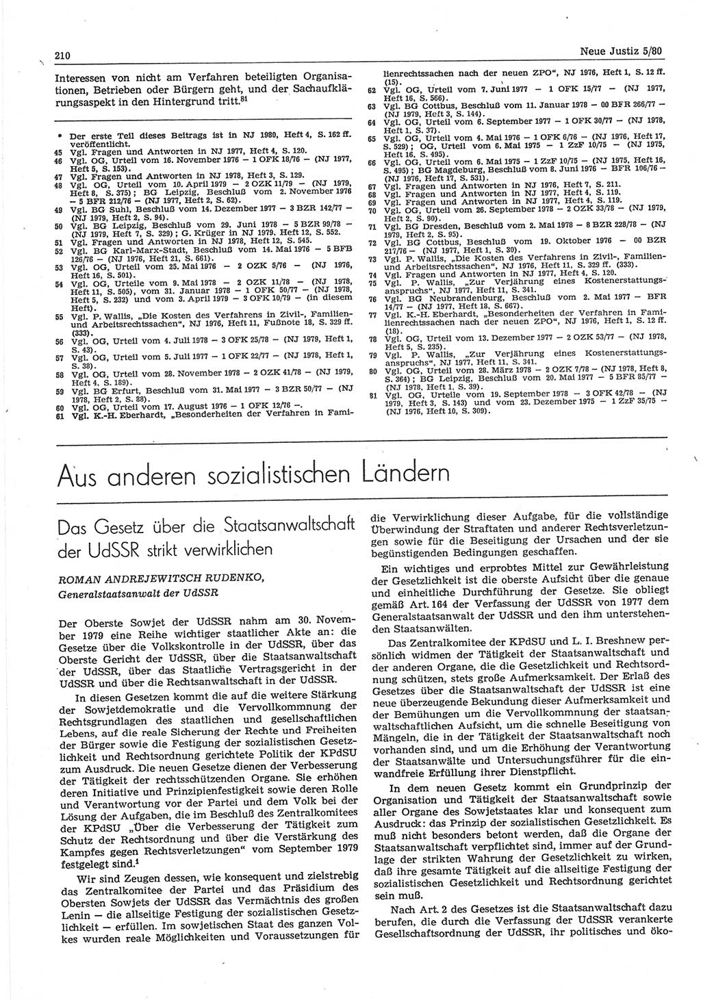 Neue Justiz (NJ), Zeitschrift für sozialistisches Recht und Gesetzlichkeit [Deutsche Demokratische Republik (DDR)], 34. Jahrgang 1980, Seite 210 (NJ DDR 1980, S. 210)