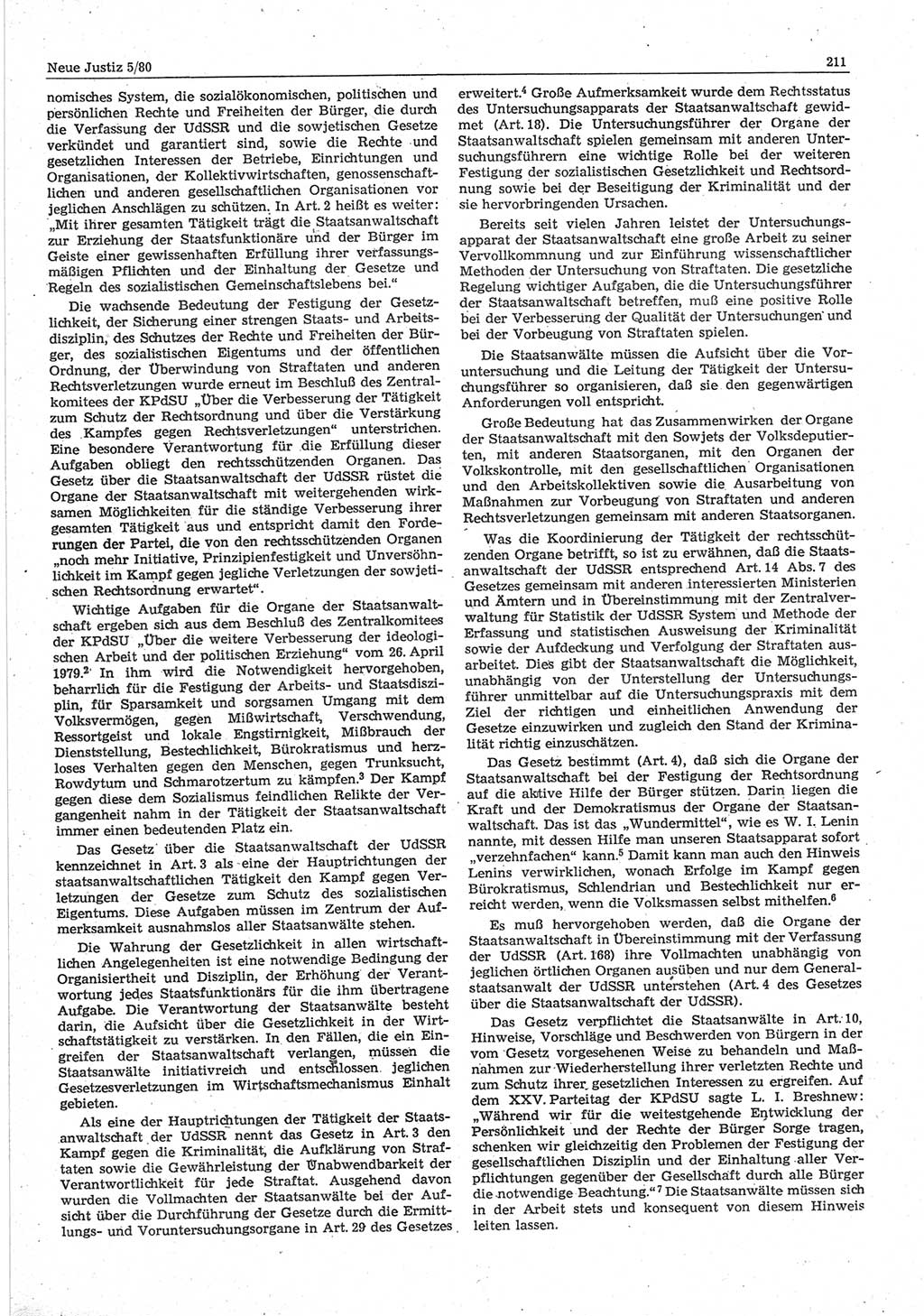 Neue Justiz (NJ), Zeitschrift für sozialistisches Recht und Gesetzlichkeit [Deutsche Demokratische Republik (DDR)], 34. Jahrgang 1980, Seite 211 (NJ DDR 1980, S. 211)