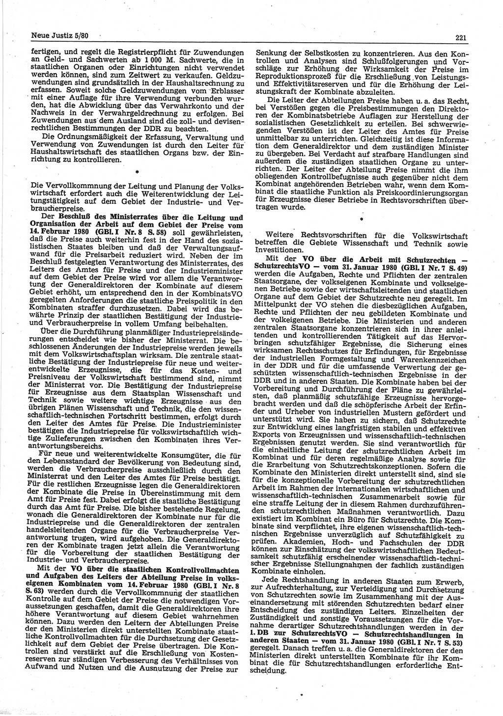 Neue Justiz (NJ), Zeitschrift für sozialistisches Recht und Gesetzlichkeit [Deutsche Demokratische Republik (DDR)], 34. Jahrgang 1980, Seite 221 (NJ DDR 1980, S. 221)