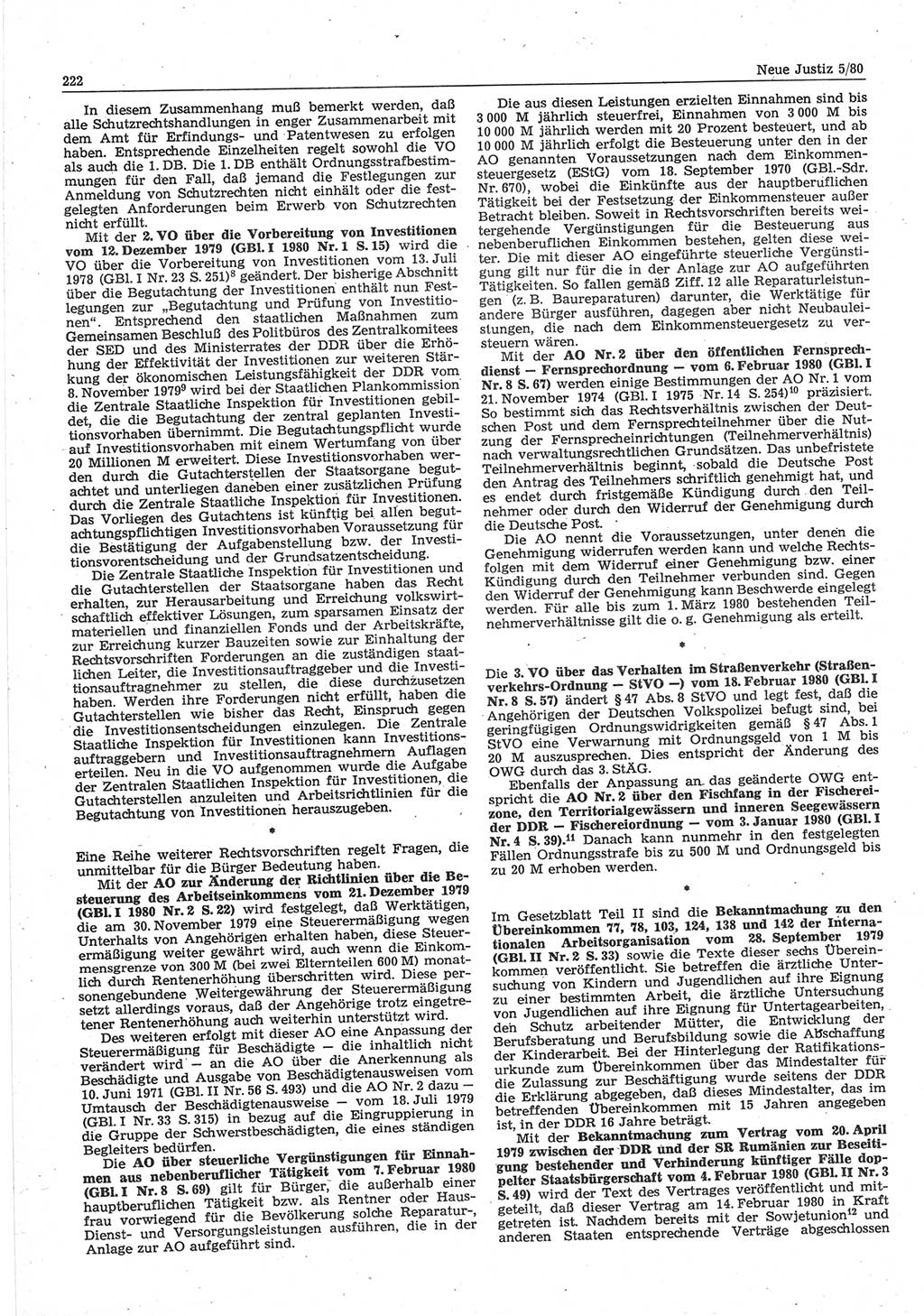 Neue Justiz (NJ), Zeitschrift für sozialistisches Recht und Gesetzlichkeit [Deutsche Demokratische Republik (DDR)], 34. Jahrgang 1980, Seite 222 (NJ DDR 1980, S. 222)