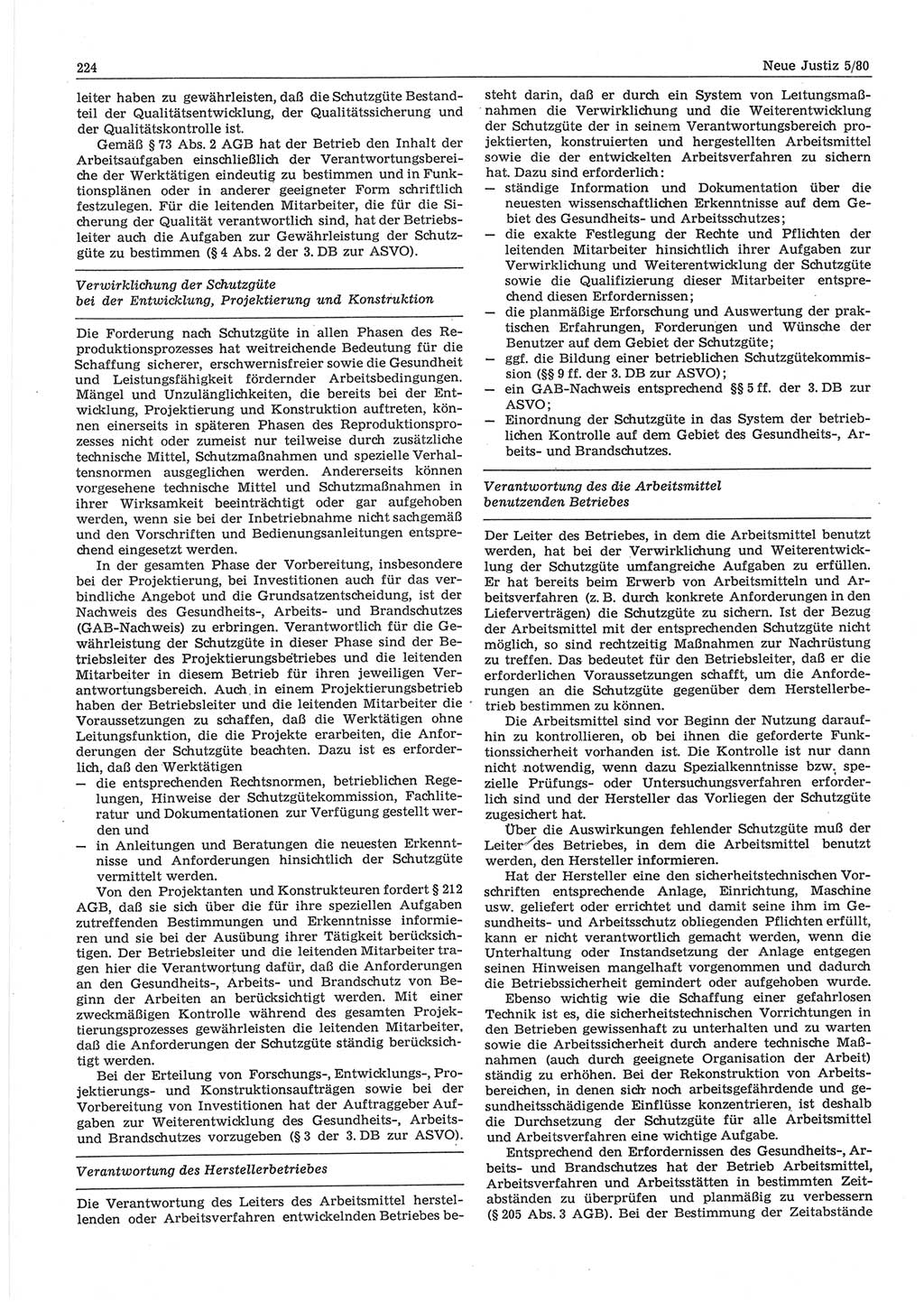 Neue Justiz (NJ), Zeitschrift für sozialistisches Recht und Gesetzlichkeit [Deutsche Demokratische Republik (DDR)], 34. Jahrgang 1980, Seite 224 (NJ DDR 1980, S. 224)