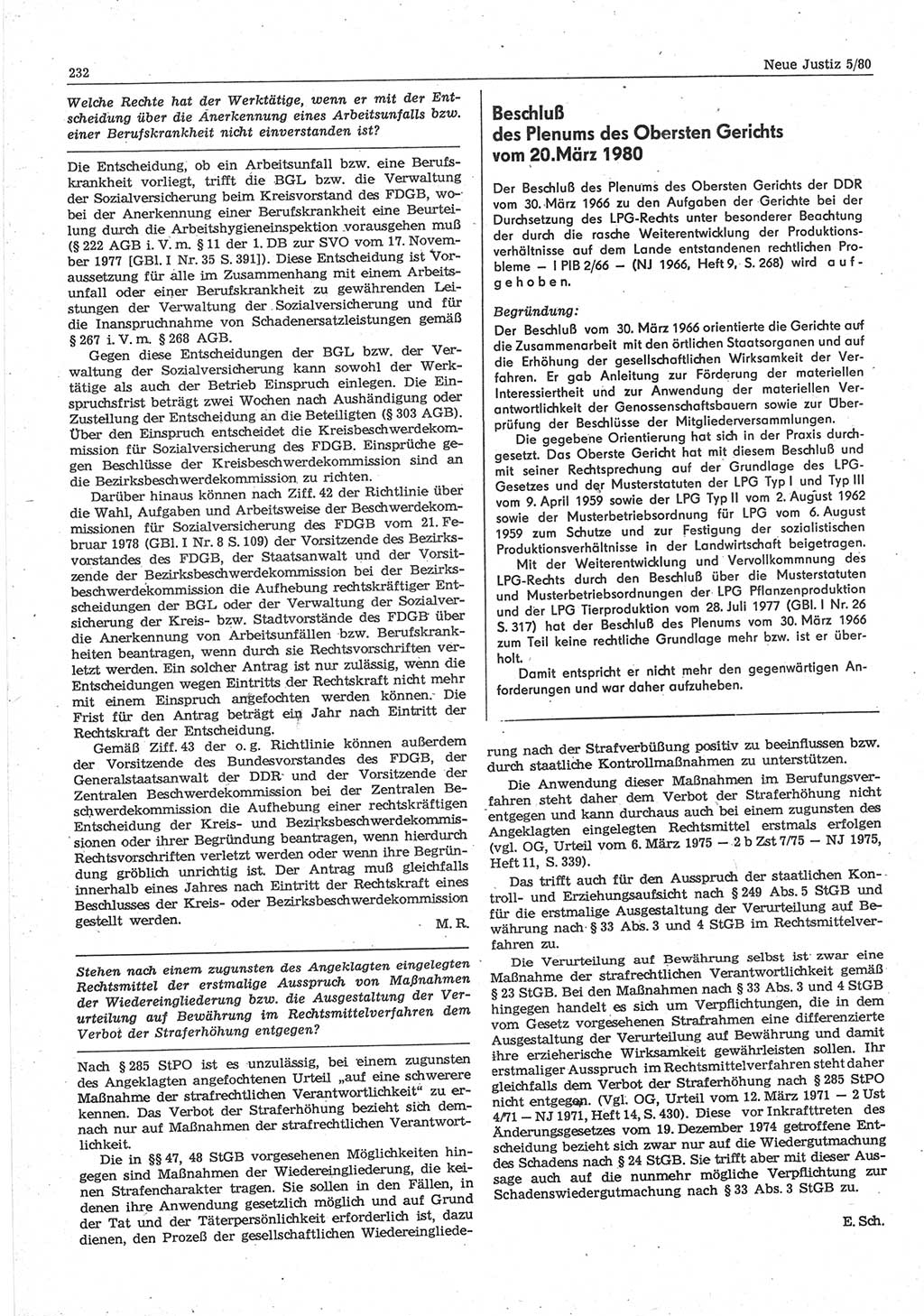 Neue Justiz (NJ), Zeitschrift für sozialistisches Recht und Gesetzlichkeit [Deutsche Demokratische Republik (DDR)], 34. Jahrgang 1980, Seite 232 (NJ DDR 1980, S. 232)