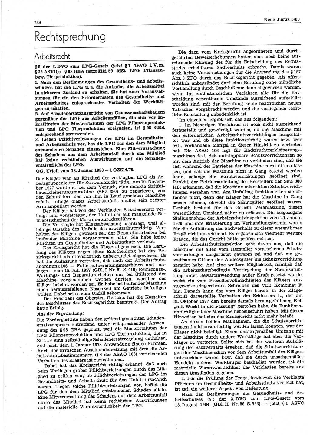 Neue Justiz (NJ), Zeitschrift für sozialistisches Recht und Gesetzlichkeit [Deutsche Demokratische Republik (DDR)], 34. Jahrgang 1980, Seite 234 (NJ DDR 1980, S. 234)