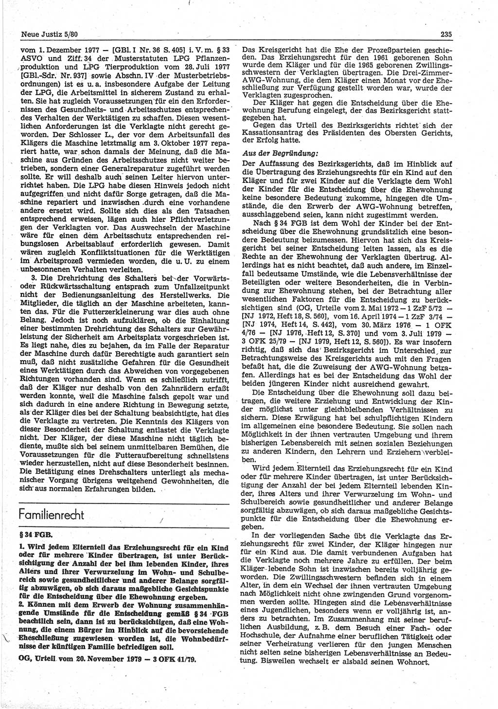 Neue Justiz (NJ), Zeitschrift für sozialistisches Recht und Gesetzlichkeit [Deutsche Demokratische Republik (DDR)], 34. Jahrgang 1980, Seite 235 (NJ DDR 1980, S. 235)