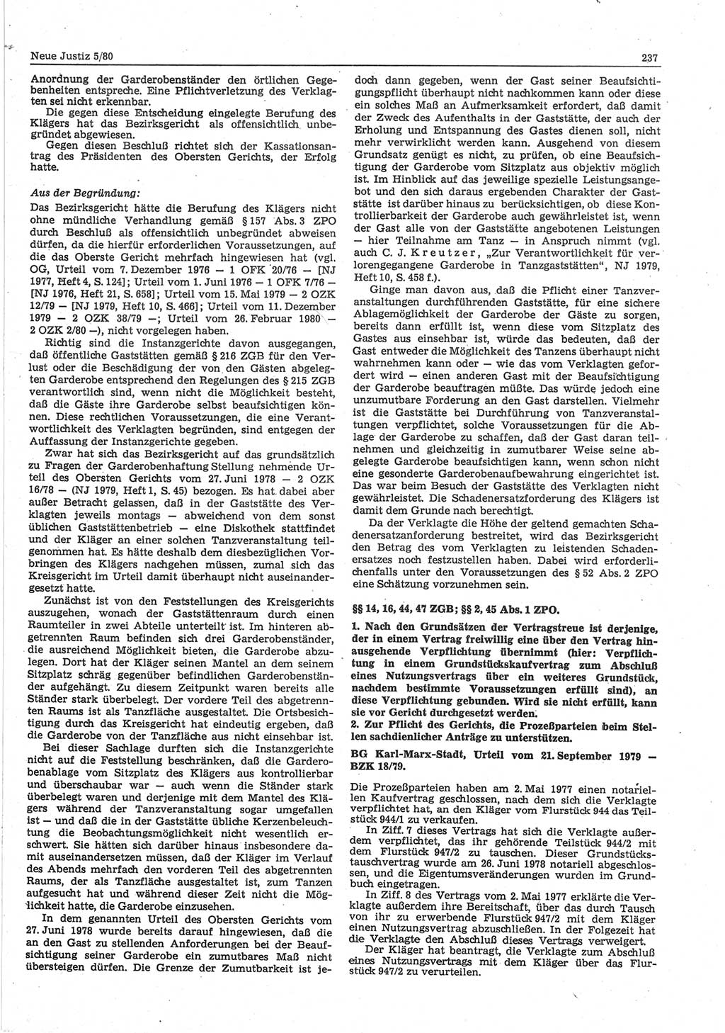 Neue Justiz (NJ), Zeitschrift für sozialistisches Recht und Gesetzlichkeit [Deutsche Demokratische Republik (DDR)], 34. Jahrgang 1980, Seite 237 (NJ DDR 1980, S. 237)
