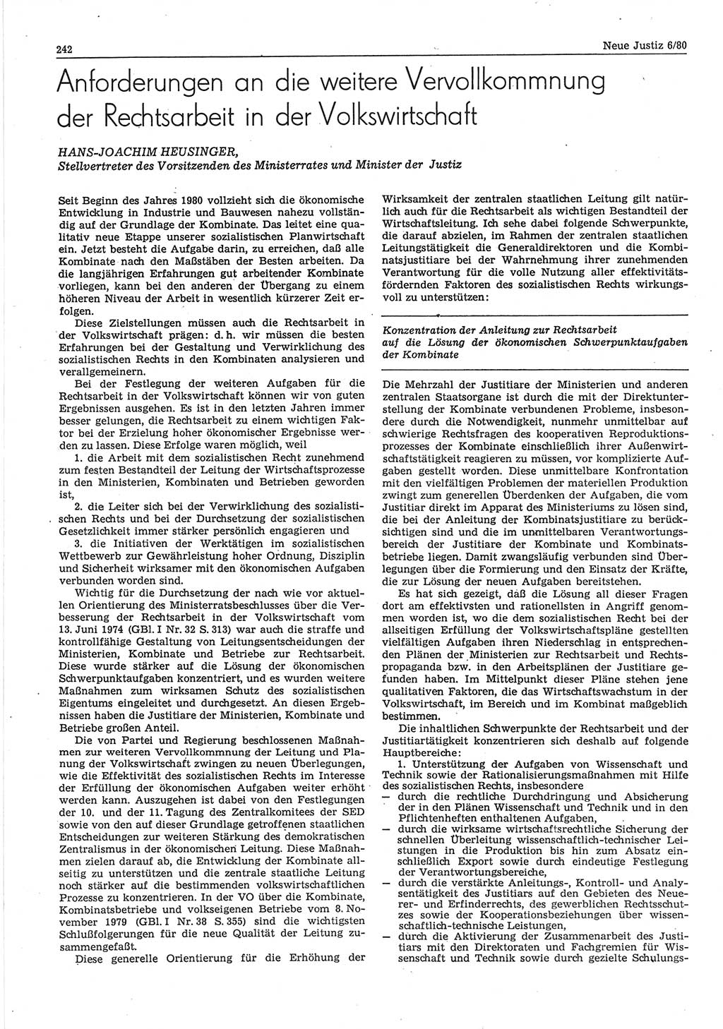Neue Justiz (NJ), Zeitschrift für sozialistisches Recht und Gesetzlichkeit [Deutsche Demokratische Republik (DDR)], 34. Jahrgang 1980, Seite 242 (NJ DDR 1980, S. 242)