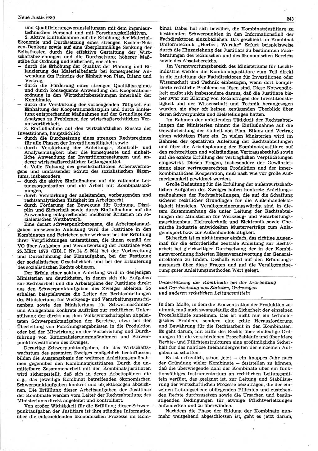 Neue Justiz (NJ), Zeitschrift für sozialistisches Recht und Gesetzlichkeit [Deutsche Demokratische Republik (DDR)], 34. Jahrgang 1980, Seite 243 (NJ DDR 1980, S. 243)