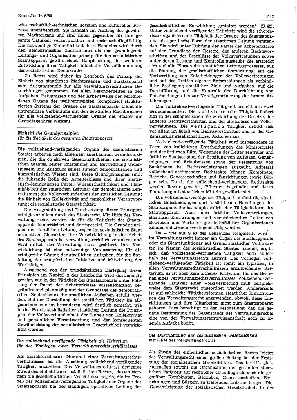 Neue Justiz (NJ), Zeitschrift für sozialistisches Recht und Gesetzlichkeit [Deutsche Demokratische Republik (DDR)], 34. Jahrgang 1980, Seite 247 (NJ DDR 1980, S. 247)