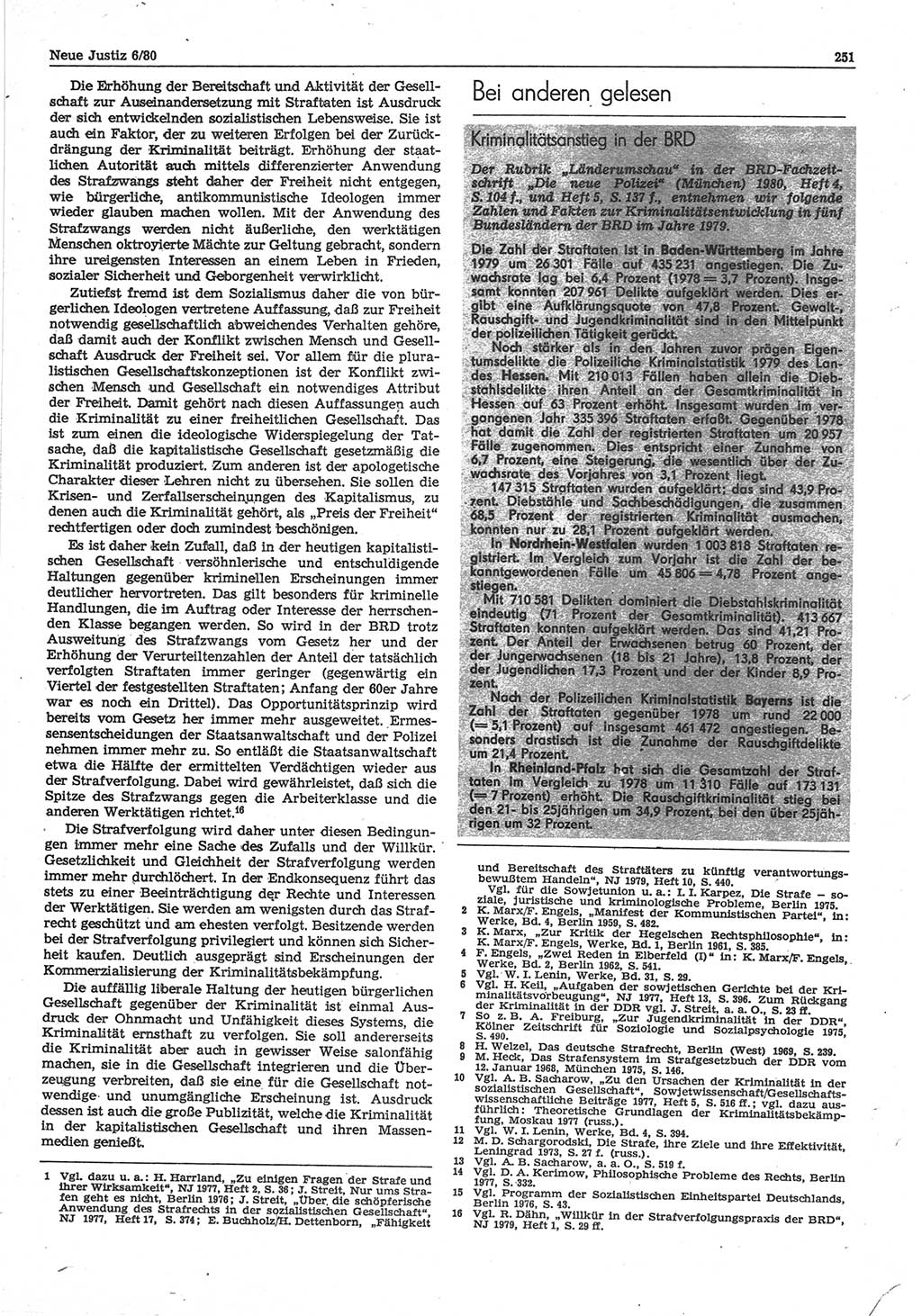 Neue Justiz (NJ), Zeitschrift für sozialistisches Recht und Gesetzlichkeit [Deutsche Demokratische Republik (DDR)], 34. Jahrgang 1980, Seite 251 (NJ DDR 1980, S. 251)