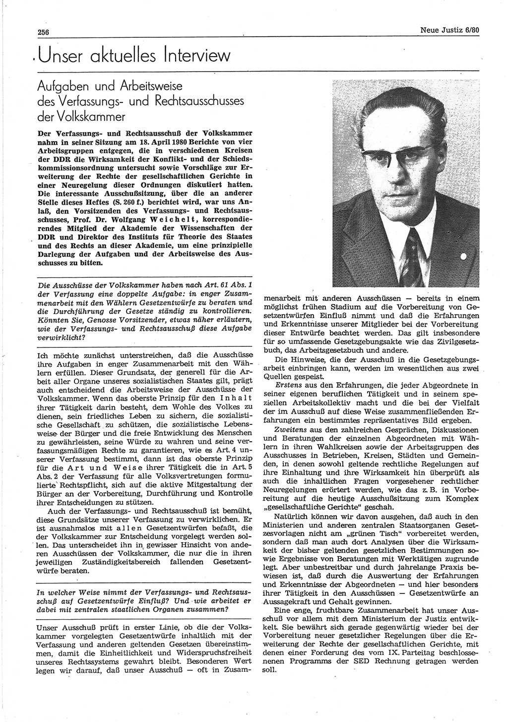 Neue Justiz (NJ), Zeitschrift für sozialistisches Recht und Gesetzlichkeit [Deutsche Demokratische Republik (DDR)], 34. Jahrgang 1980, Seite 256 (NJ DDR 1980, S. 256)