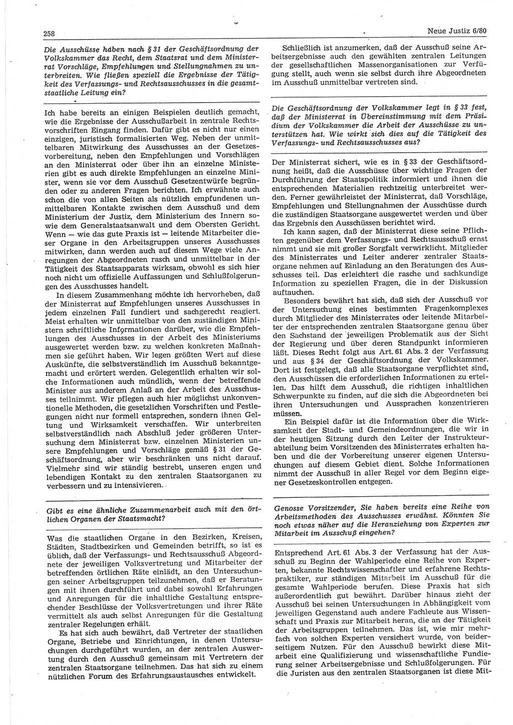 Neue Justiz (NJ), Zeitschrift für sozialistisches Recht und Gesetzlichkeit [Deutsche Demokratische Republik (DDR)], 34. Jahrgang 1980, Seite 258 (NJ DDR 1980, S. 258)