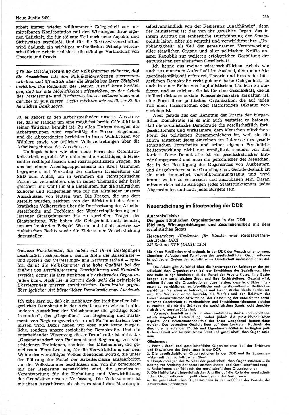 Neue Justiz (NJ), Zeitschrift für sozialistisches Recht und Gesetzlichkeit [Deutsche Demokratische Republik (DDR)], 34. Jahrgang 1980, Seite 259 (NJ DDR 1980, S. 259)