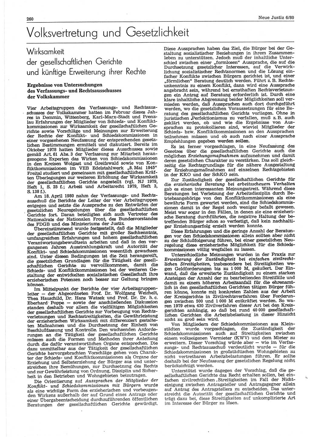 Neue Justiz (NJ), Zeitschrift für sozialistisches Recht und Gesetzlichkeit [Deutsche Demokratische Republik (DDR)], 34. Jahrgang 1980, Seite 260 (NJ DDR 1980, S. 260)