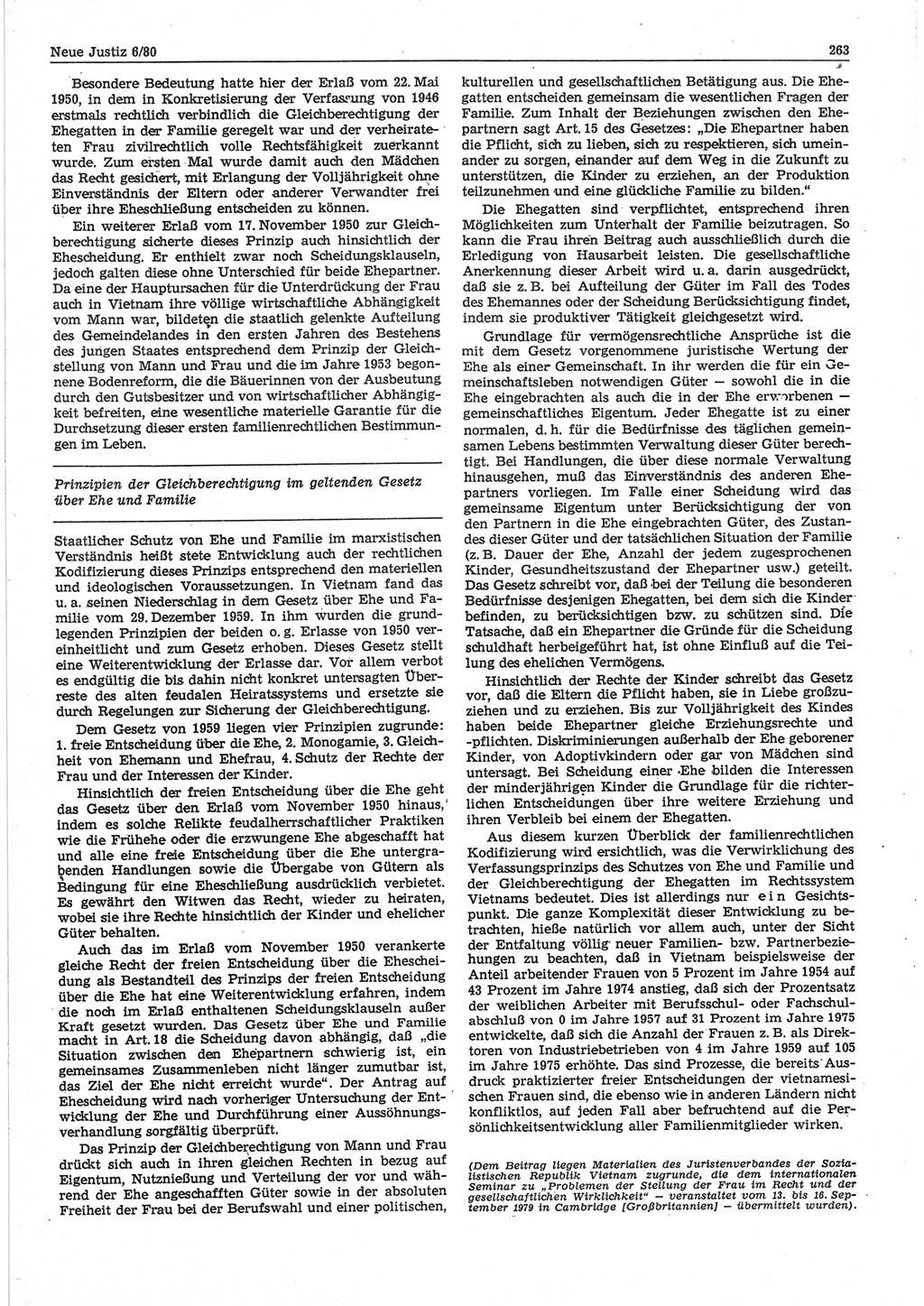 Neue Justiz (NJ), Zeitschrift für sozialistisches Recht und Gesetzlichkeit [Deutsche Demokratische Republik (DDR)], 34. Jahrgang 1980, Seite 263 (NJ DDR 1980, S. 263)