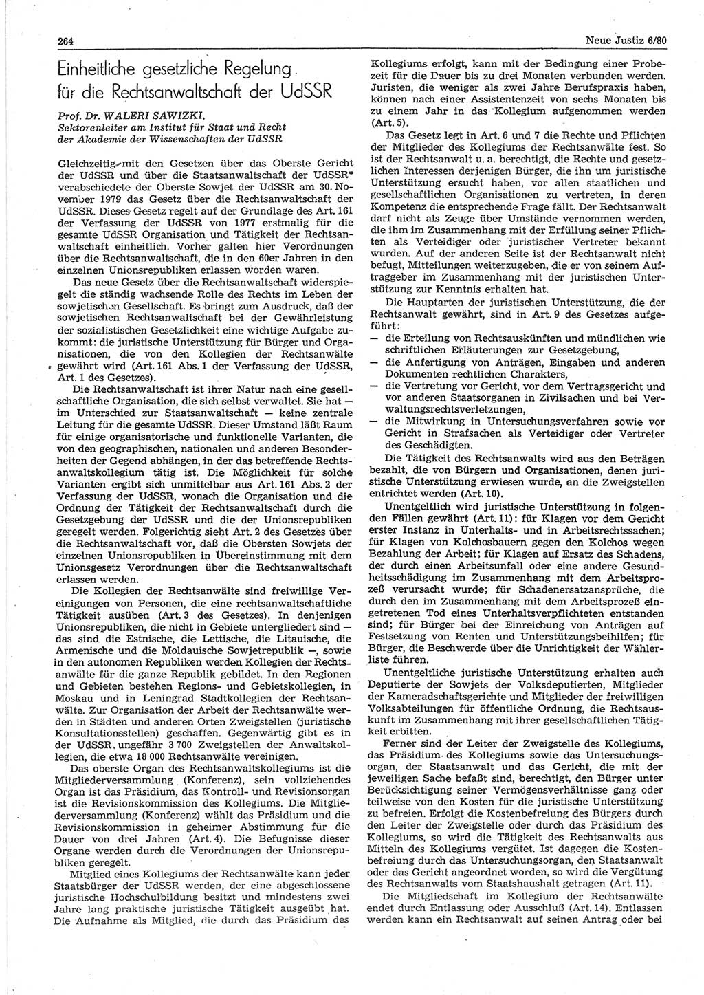 Neue Justiz (NJ), Zeitschrift für sozialistisches Recht und Gesetzlichkeit [Deutsche Demokratische Republik (DDR)], 34. Jahrgang 1980, Seite 264 (NJ DDR 1980, S. 264)