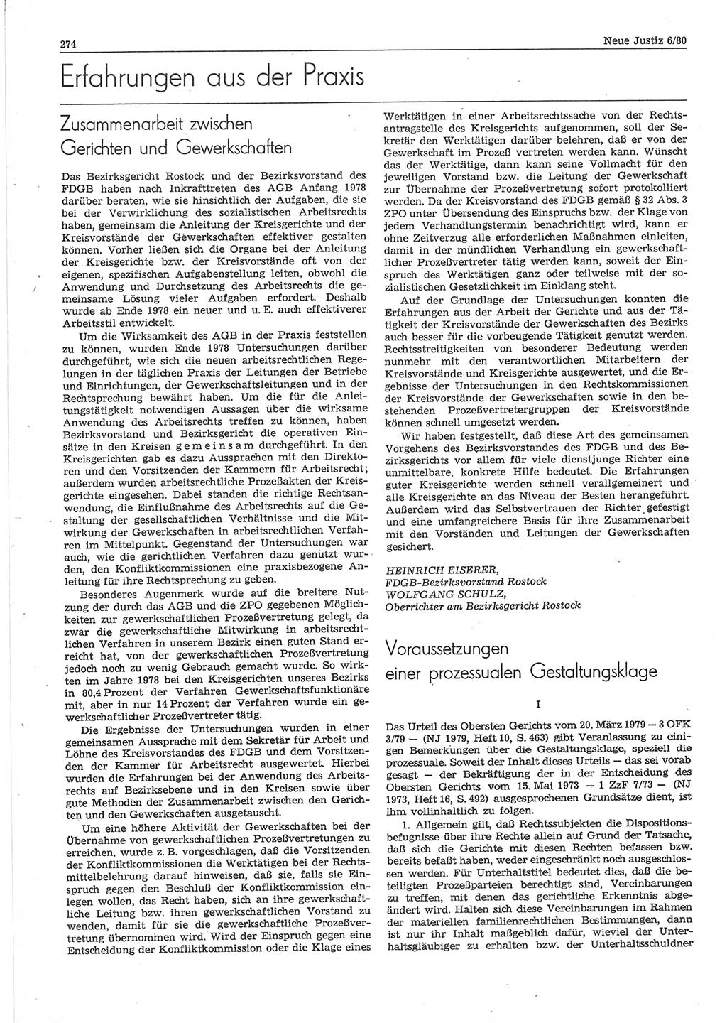 Neue Justiz (NJ), Zeitschrift für sozialistisches Recht und Gesetzlichkeit [Deutsche Demokratische Republik (DDR)], 34. Jahrgang 1980, Seite 274 (NJ DDR 1980, S. 274)