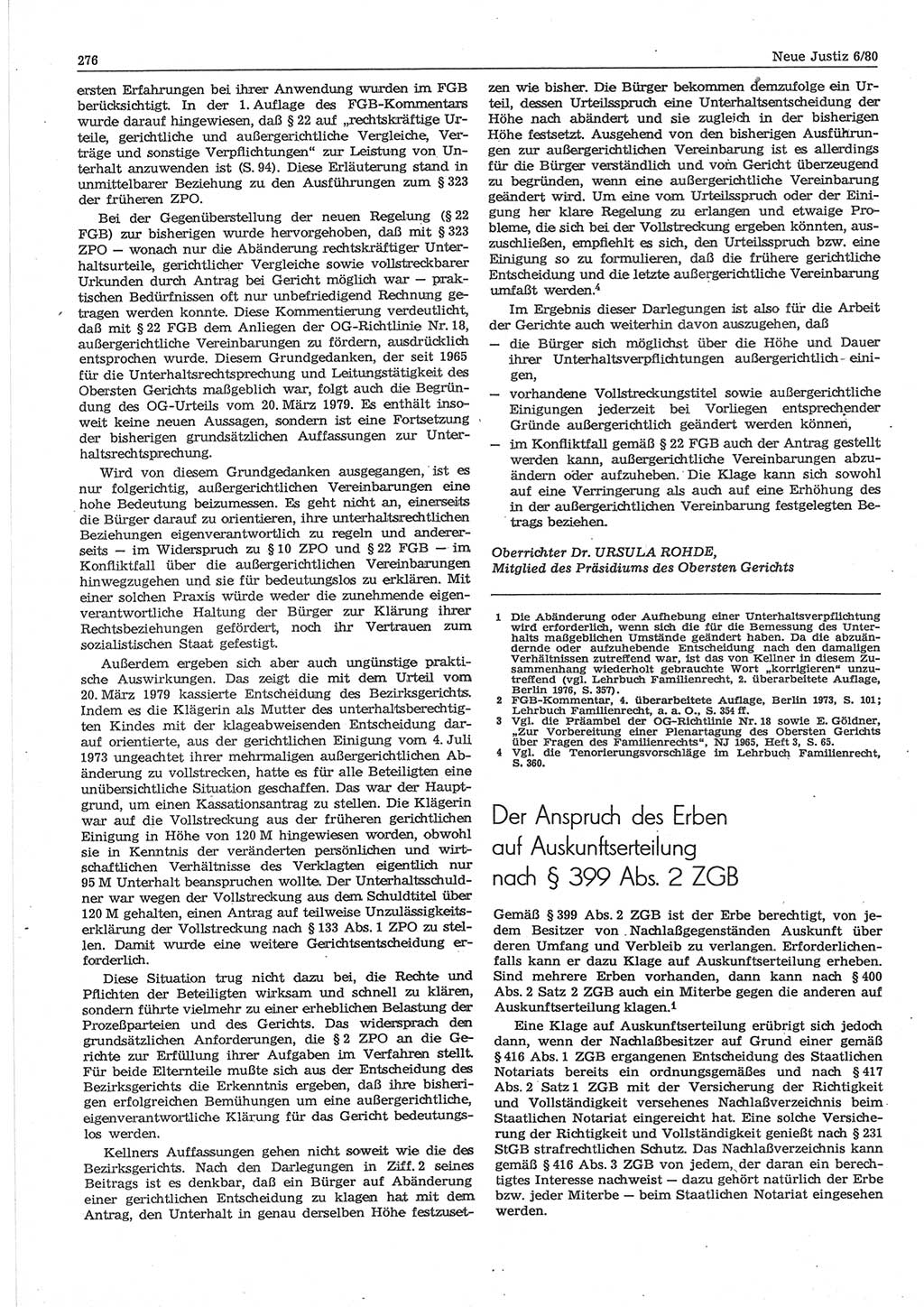 Neue Justiz (NJ), Zeitschrift für sozialistisches Recht und Gesetzlichkeit [Deutsche Demokratische Republik (DDR)], 34. Jahrgang 1980, Seite 276 (NJ DDR 1980, S. 276)