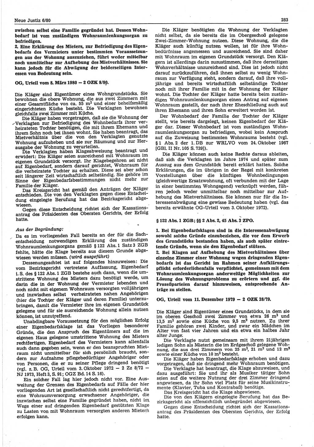 Neue Justiz (NJ), Zeitschrift für sozialistisches Recht und Gesetzlichkeit [Deutsche Demokratische Republik (DDR)], 34. Jahrgang 1980, Seite 283 (NJ DDR 1980, S. 283)