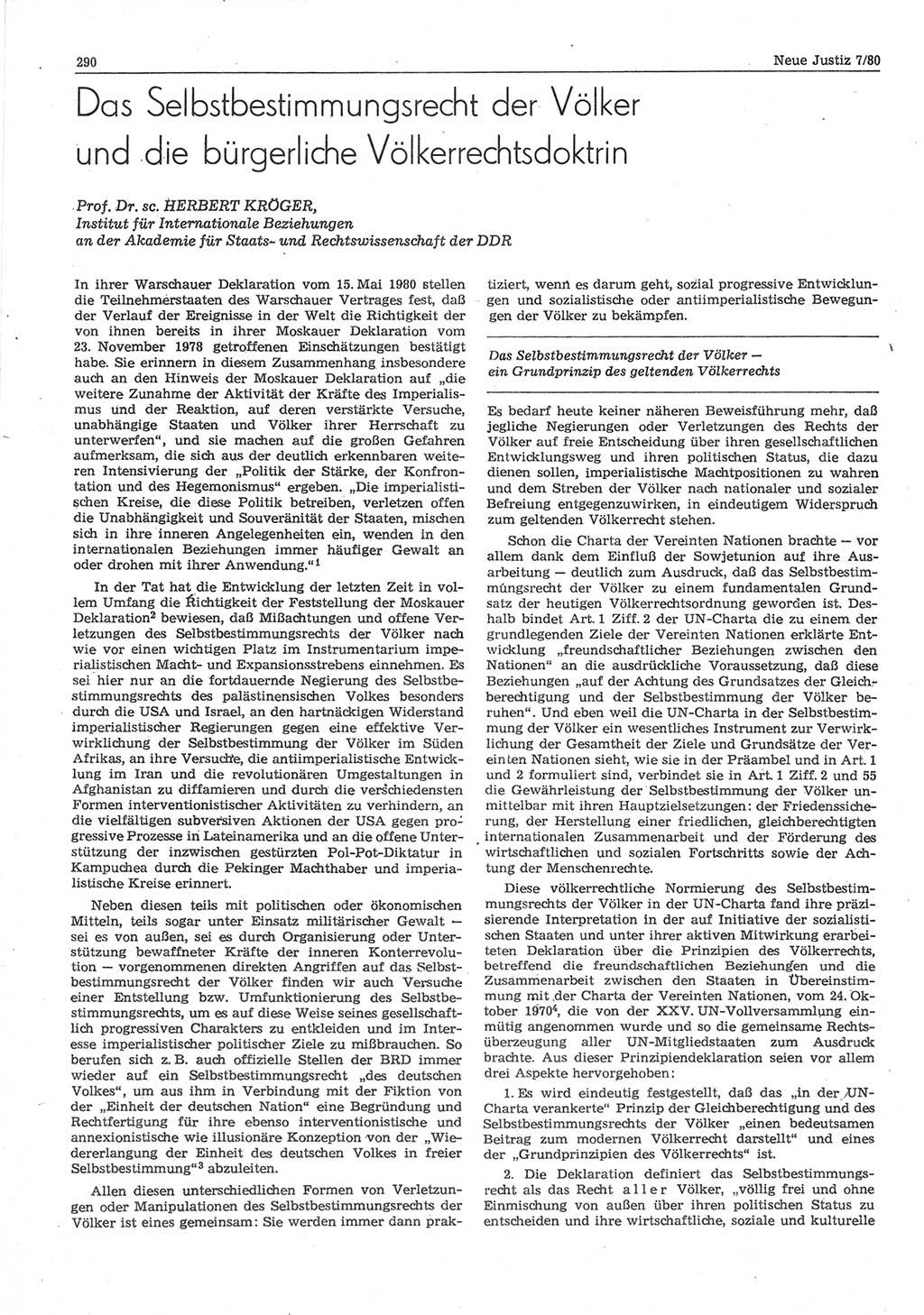 Neue Justiz (NJ), Zeitschrift für sozialistisches Recht und Gesetzlichkeit [Deutsche Demokratische Republik (DDR)], 34. Jahrgang 1980, Seite 290 (NJ DDR 1980, S. 290)