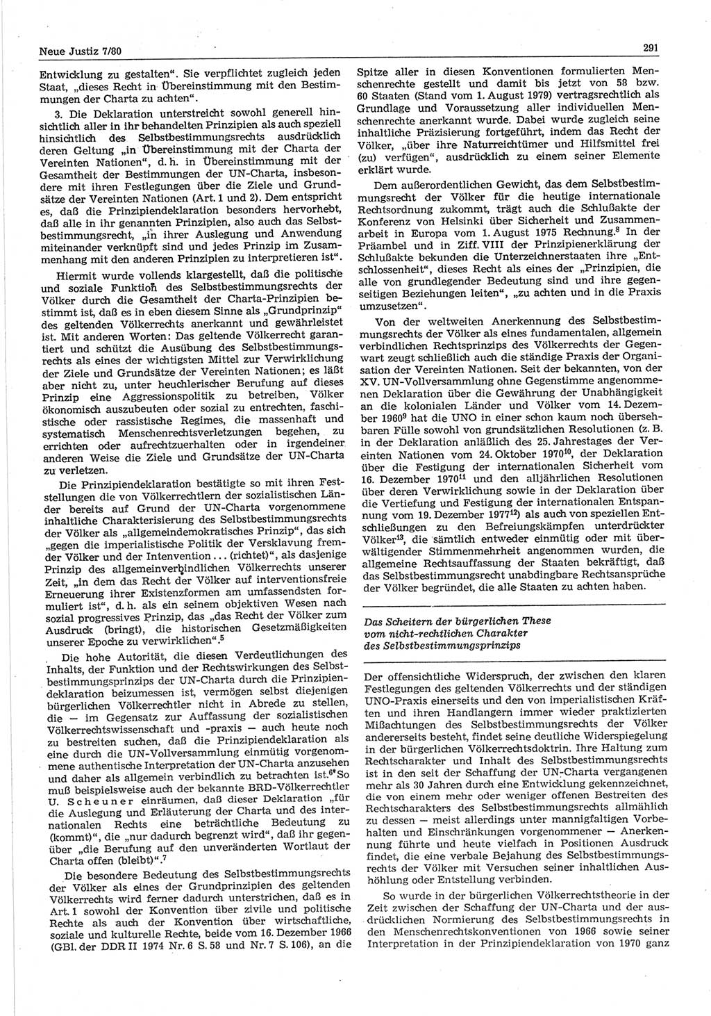 Neue Justiz (NJ), Zeitschrift für sozialistisches Recht und Gesetzlichkeit [Deutsche Demokratische Republik (DDR)], 34. Jahrgang 1980, Seite 291 (NJ DDR 1980, S. 291)