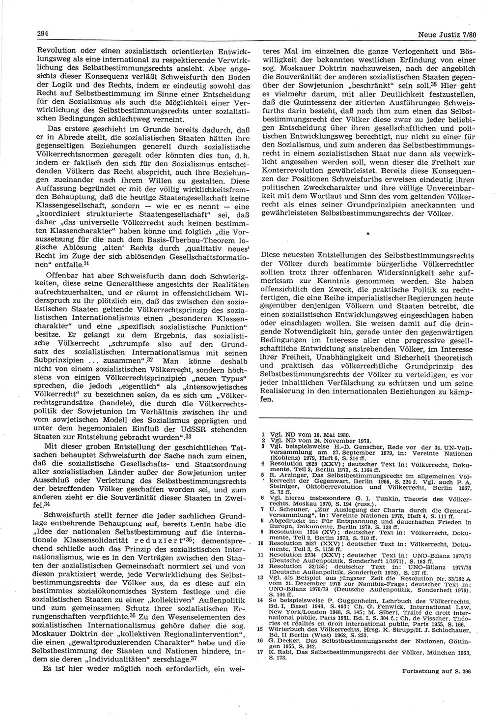 Neue Justiz (NJ), Zeitschrift für sozialistisches Recht und Gesetzlichkeit [Deutsche Demokratische Republik (DDR)], 34. Jahrgang 1980, Seite 294 (NJ DDR 1980, S. 294)