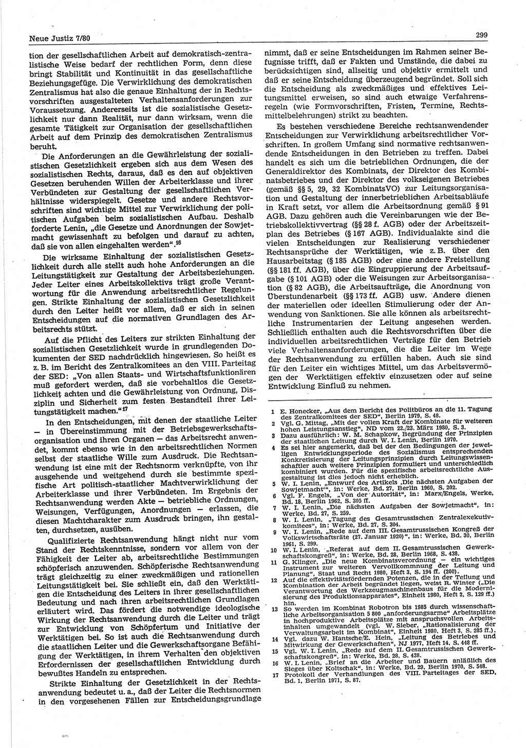 Neue Justiz (NJ), Zeitschrift für sozialistisches Recht und Gesetzlichkeit [Deutsche Demokratische Republik (DDR)], 34. Jahrgang 1980, Seite 299 (NJ DDR 1980, S. 299)