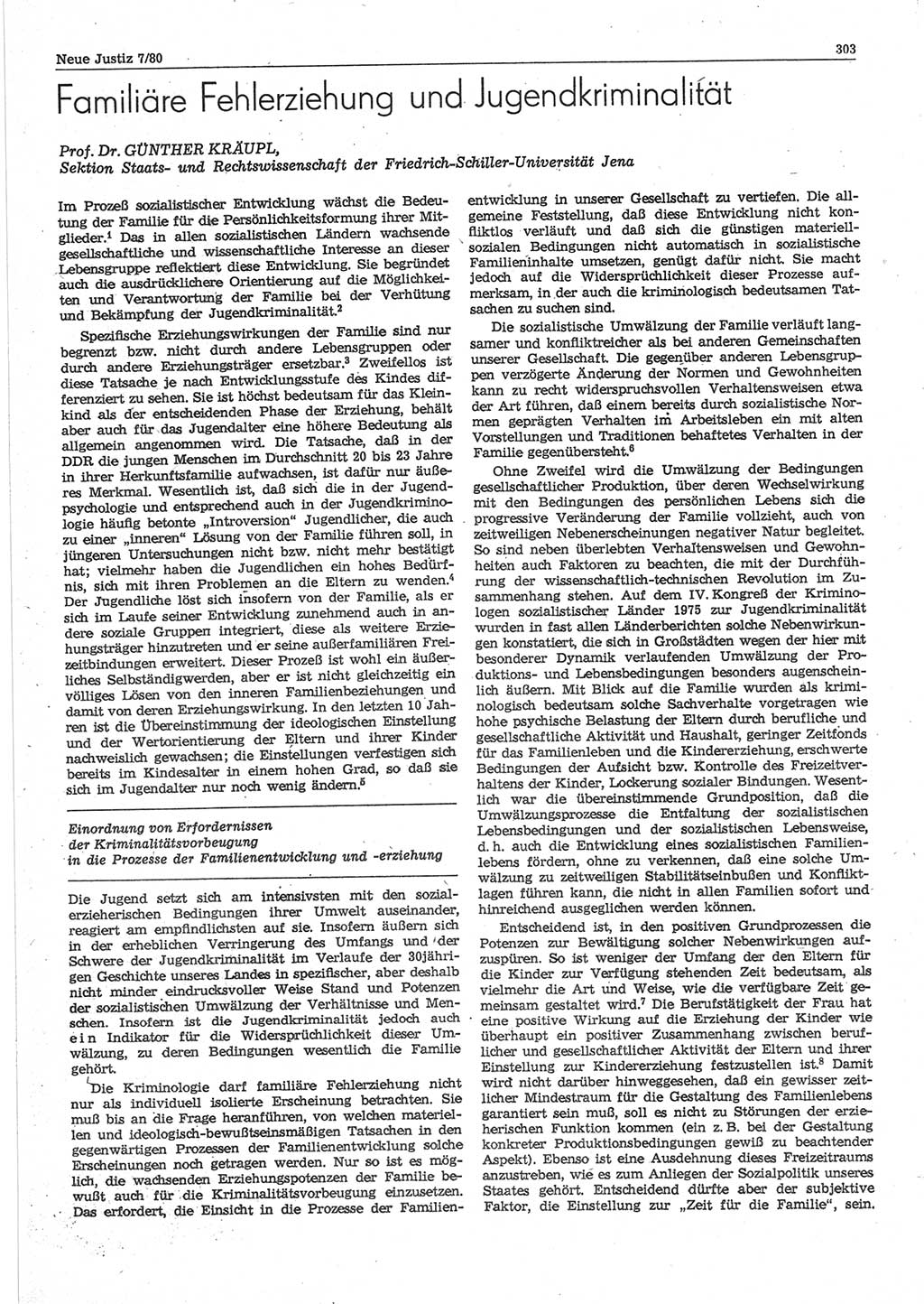 Neue Justiz (NJ), Zeitschrift für sozialistisches Recht und Gesetzlichkeit [Deutsche Demokratische Republik (DDR)], 34. Jahrgang 1980, Seite 303 (NJ DDR 1980, S. 303)