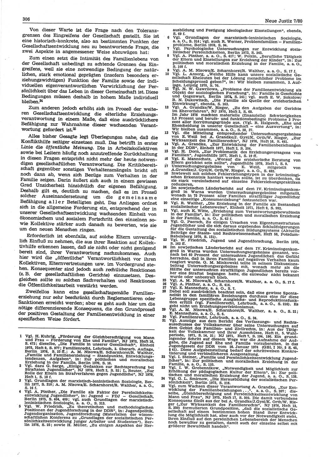 Neue Justiz (NJ), Zeitschrift für sozialistisches Recht und Gesetzlichkeit [Deutsche Demokratische Republik (DDR)], 34. Jahrgang 1980, Seite 306 (NJ DDR 1980, S. 306)