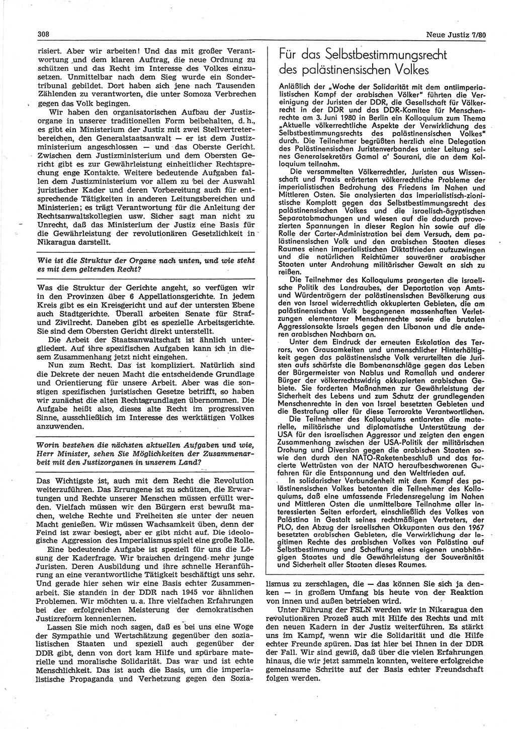 Neue Justiz (NJ), Zeitschrift für sozialistisches Recht und Gesetzlichkeit [Deutsche Demokratische Republik (DDR)], 34. Jahrgang 1980, Seite 308 (NJ DDR 1980, S. 308)