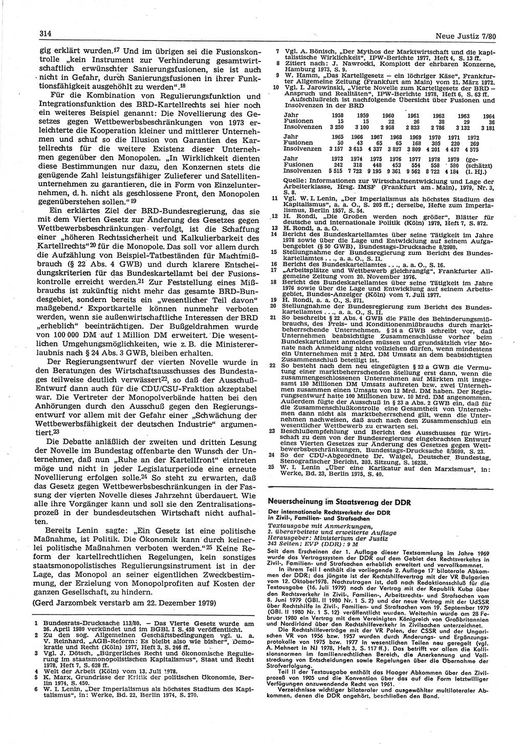 Neue Justiz (NJ), Zeitschrift für sozialistisches Recht und Gesetzlichkeit [Deutsche Demokratische Republik (DDR)], 34. Jahrgang 1980, Seite 314 (NJ DDR 1980, S. 314)