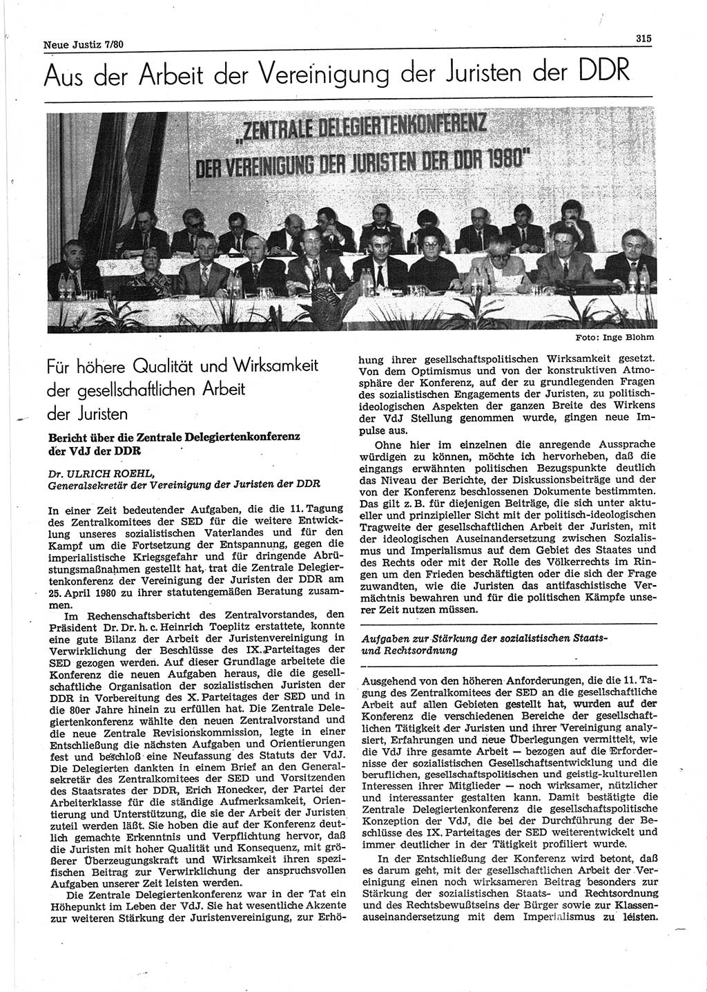 Neue Justiz (NJ), Zeitschrift für sozialistisches Recht und Gesetzlichkeit [Deutsche Demokratische Republik (DDR)], 34. Jahrgang 1980, Seite 315 (NJ DDR 1980, S. 315)