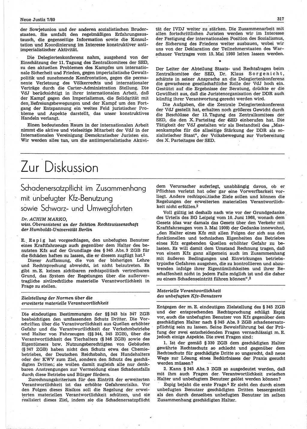 Neue Justiz (NJ), Zeitschrift für sozialistisches Recht und Gesetzlichkeit [Deutsche Demokratische Republik (DDR)], 34. Jahrgang 1980, Seite 317 (NJ DDR 1980, S. 317)