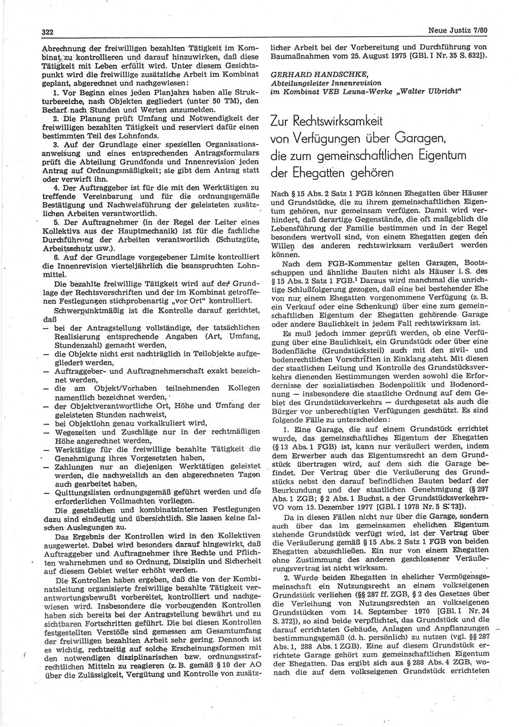 Neue Justiz (NJ), Zeitschrift für sozialistisches Recht und Gesetzlichkeit [Deutsche Demokratische Republik (DDR)], 34. Jahrgang 1980, Seite 322 (NJ DDR 1980, S. 322)