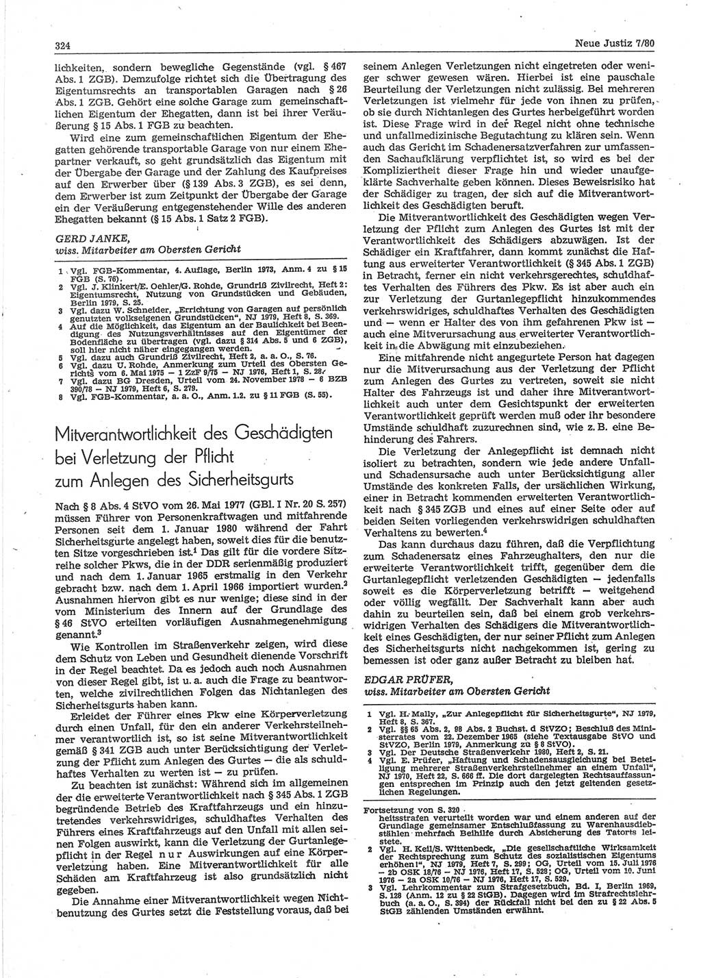 Neue Justiz (NJ), Zeitschrift für sozialistisches Recht und Gesetzlichkeit [Deutsche Demokratische Republik (DDR)], 34. Jahrgang 1980, Seite 324 (NJ DDR 1980, S. 324)