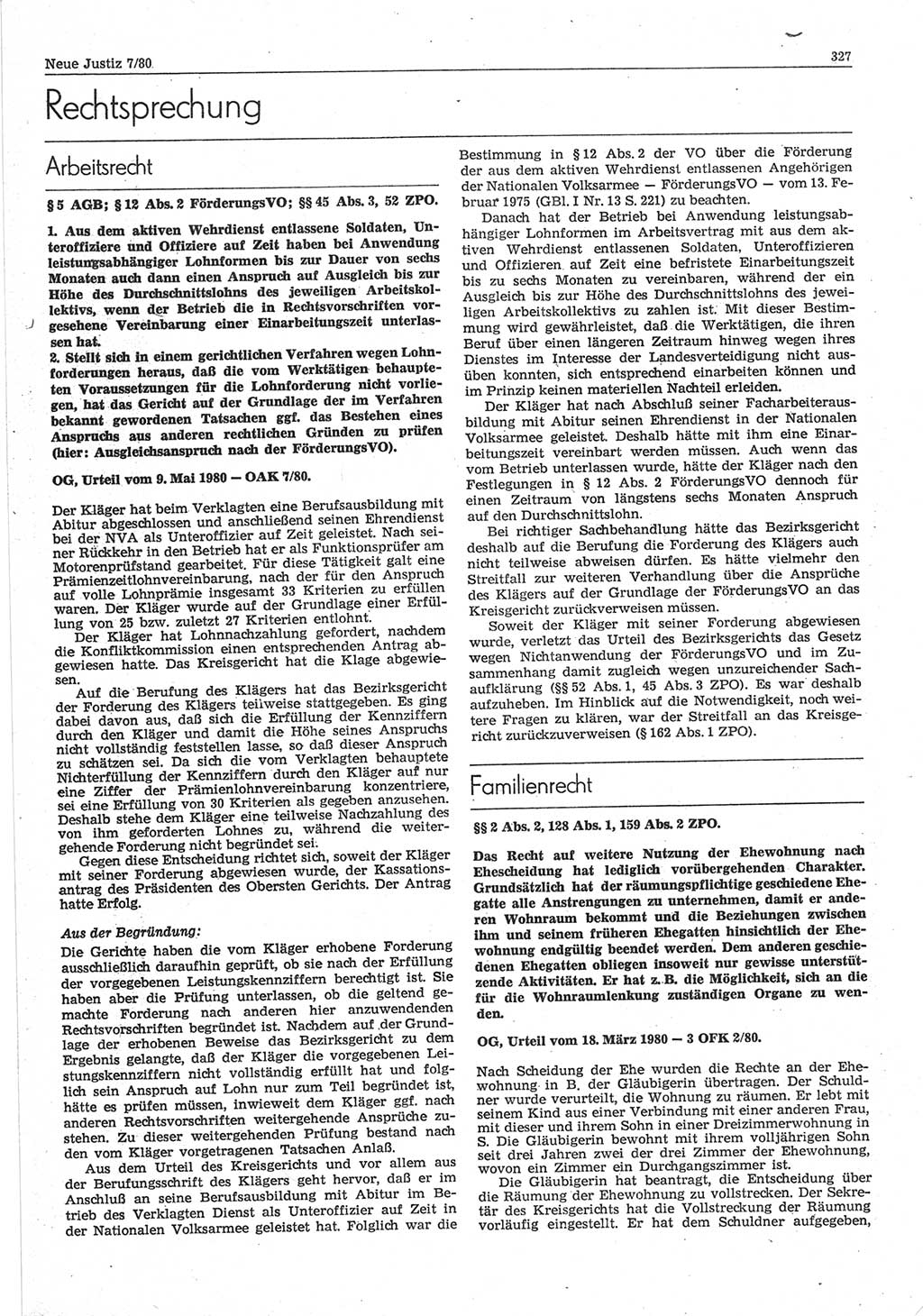 Neue Justiz (NJ), Zeitschrift für sozialistisches Recht und Gesetzlichkeit [Deutsche Demokratische Republik (DDR)], 34. Jahrgang 1980, Seite 327 (NJ DDR 1980, S. 327)