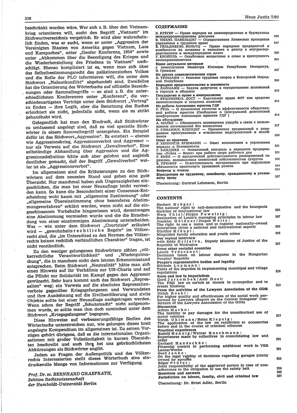 Neue Justiz (NJ), Zeitschrift für sozialistisches Recht und Gesetzlichkeit [Deutsche Demokratische Republik (DDR)], 34. Jahrgang 1980, Seite 336 (NJ DDR 1980, S. 336)