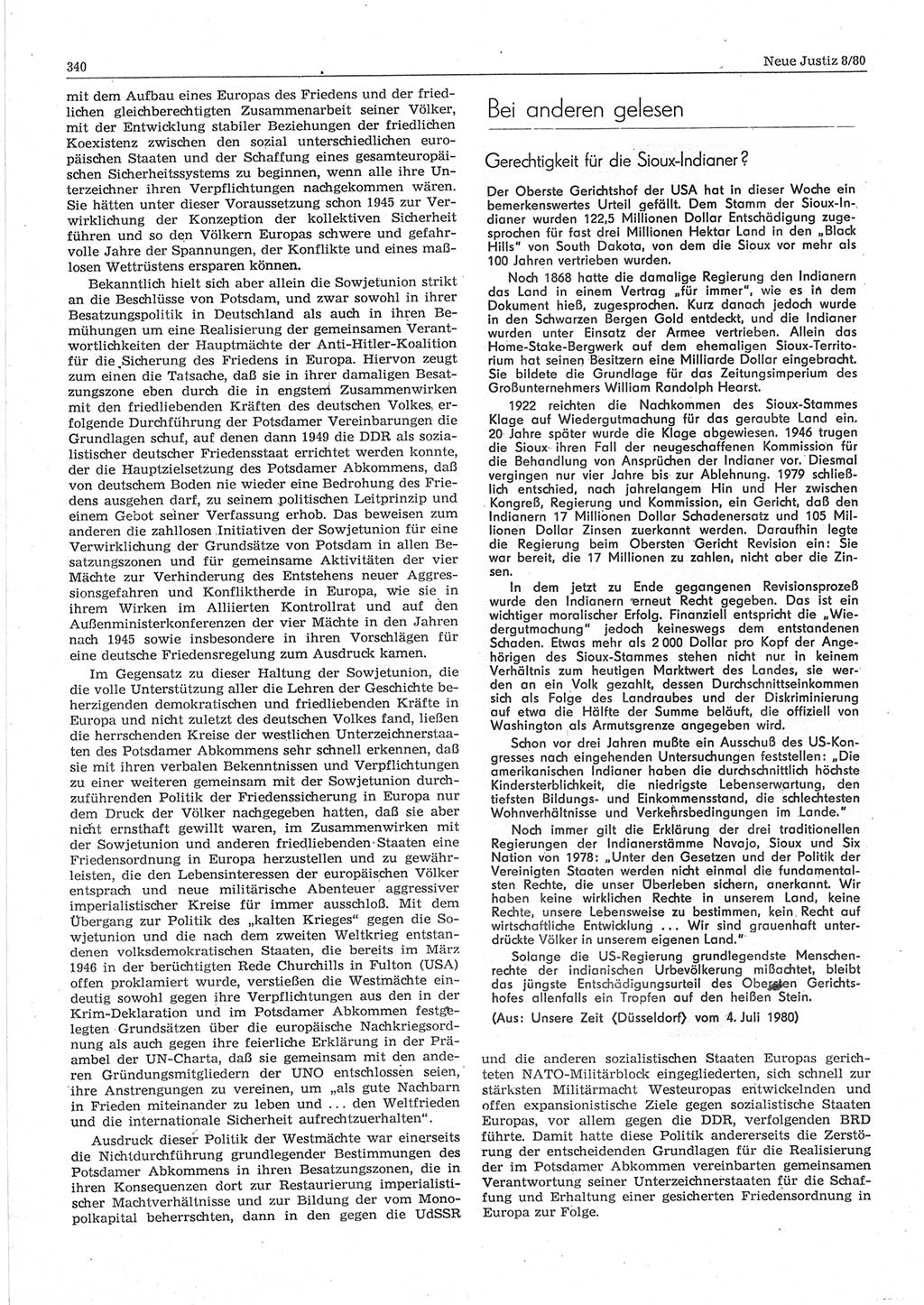 Neue Justiz (NJ), Zeitschrift für sozialistisches Recht und Gesetzlichkeit [Deutsche Demokratische Republik (DDR)], 34. Jahrgang 1980, Seite 340 (NJ DDR 1980, S. 340)
