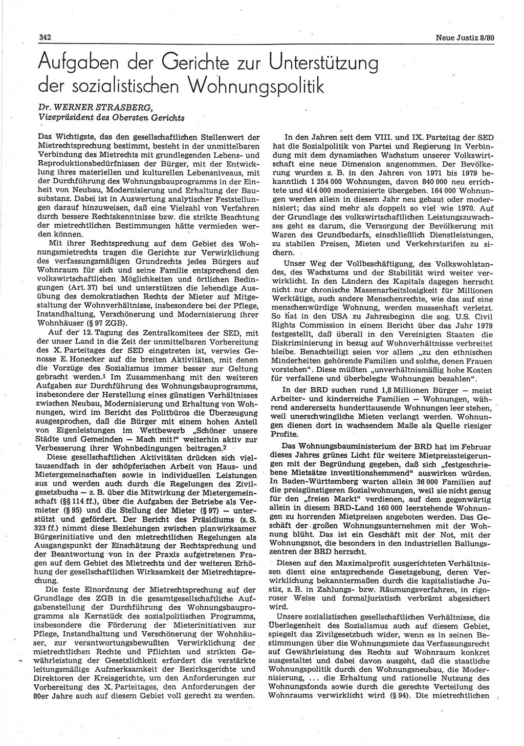 Neue Justiz (NJ), Zeitschrift für sozialistisches Recht und Gesetzlichkeit [Deutsche Demokratische Republik (DDR)], 34. Jahrgang 1980, Seite 342 (NJ DDR 1980, S. 342)