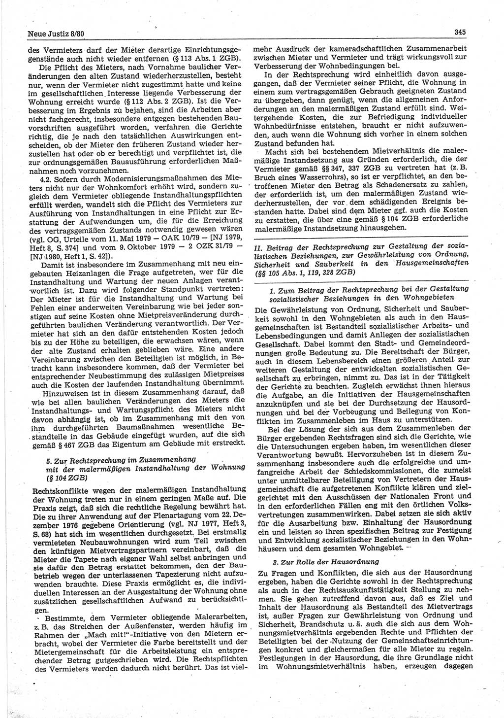 Neue Justiz (NJ), Zeitschrift für sozialistisches Recht und Gesetzlichkeit [Deutsche Demokratische Republik (DDR)], 34. Jahrgang 1980, Seite 345 (NJ DDR 1980, S. 345)