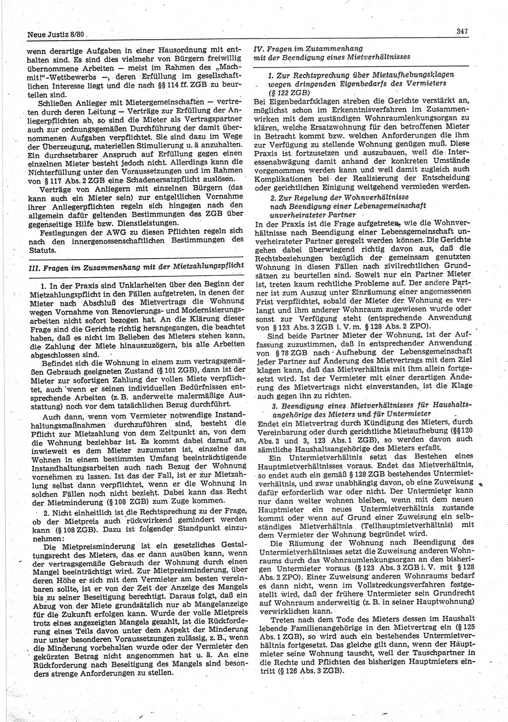 Neue Justiz (NJ), Zeitschrift für sozialistisches Recht und Gesetzlichkeit [Deutsche Demokratische Republik (DDR)], 34. Jahrgang 1980, Seite 347 (NJ DDR 1980, S. 347)