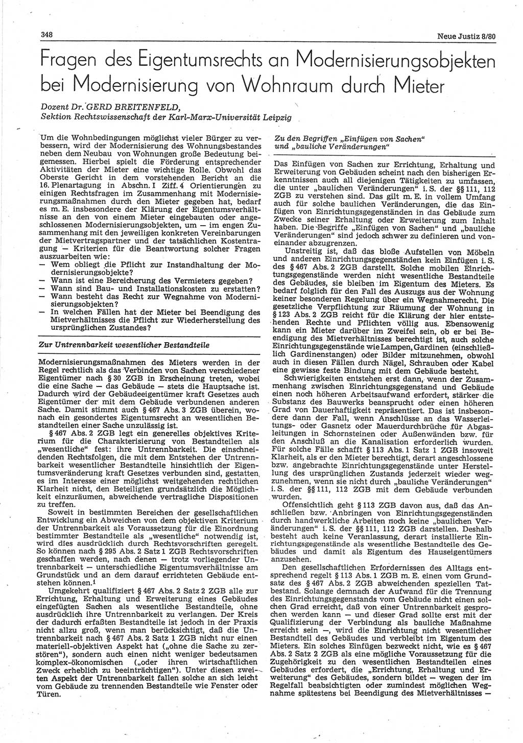 Neue Justiz (NJ), Zeitschrift für sozialistisches Recht und Gesetzlichkeit [Deutsche Demokratische Republik (DDR)], 34. Jahrgang 1980, Seite 348 (NJ DDR 1980, S. 348)