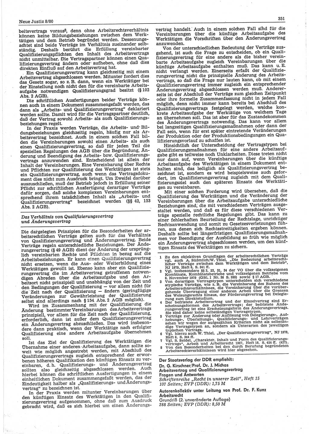 Neue Justiz (NJ), Zeitschrift für sozialistisches Recht und Gesetzlichkeit [Deutsche Demokratische Republik (DDR)], 34. Jahrgang 1980, Seite 351 (NJ DDR 1980, S. 351)