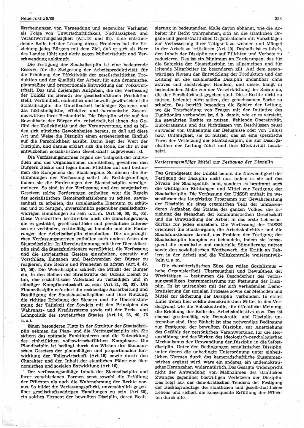 Neue Justiz (NJ), Zeitschrift für sozialistisches Recht und Gesetzlichkeit [Deutsche Demokratische Republik (DDR)], 34. Jahrgang 1980, Seite 353 (NJ DDR 1980, S. 353)