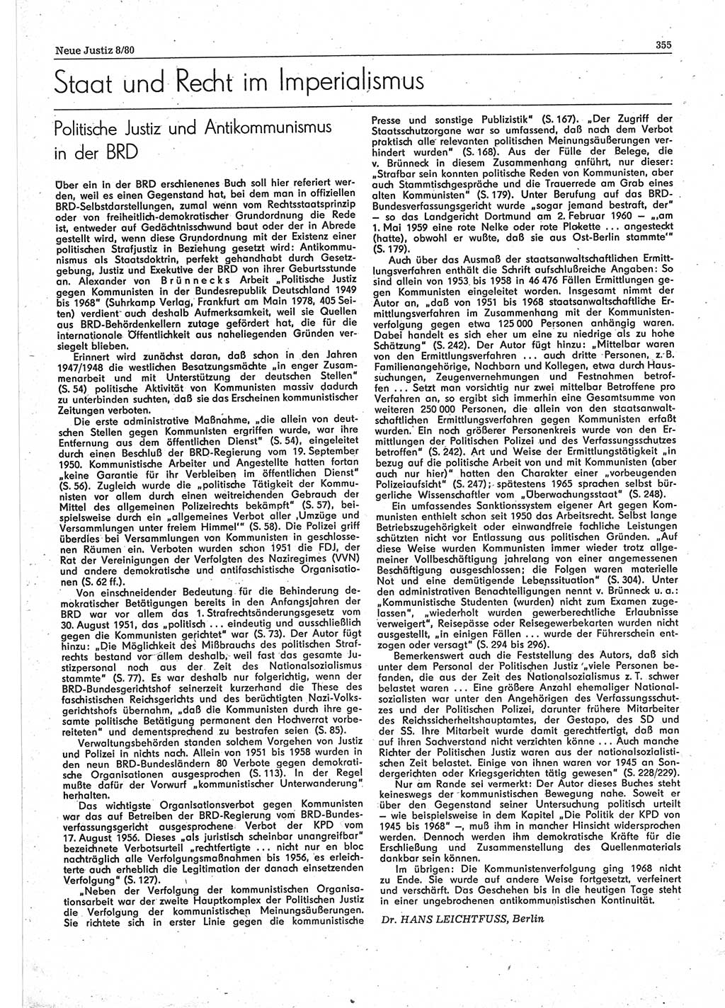 Neue Justiz (NJ), Zeitschrift für sozialistisches Recht und Gesetzlichkeit [Deutsche Demokratische Republik (DDR)], 34. Jahrgang 1980, Seite 355 (NJ DDR 1980, S. 355)