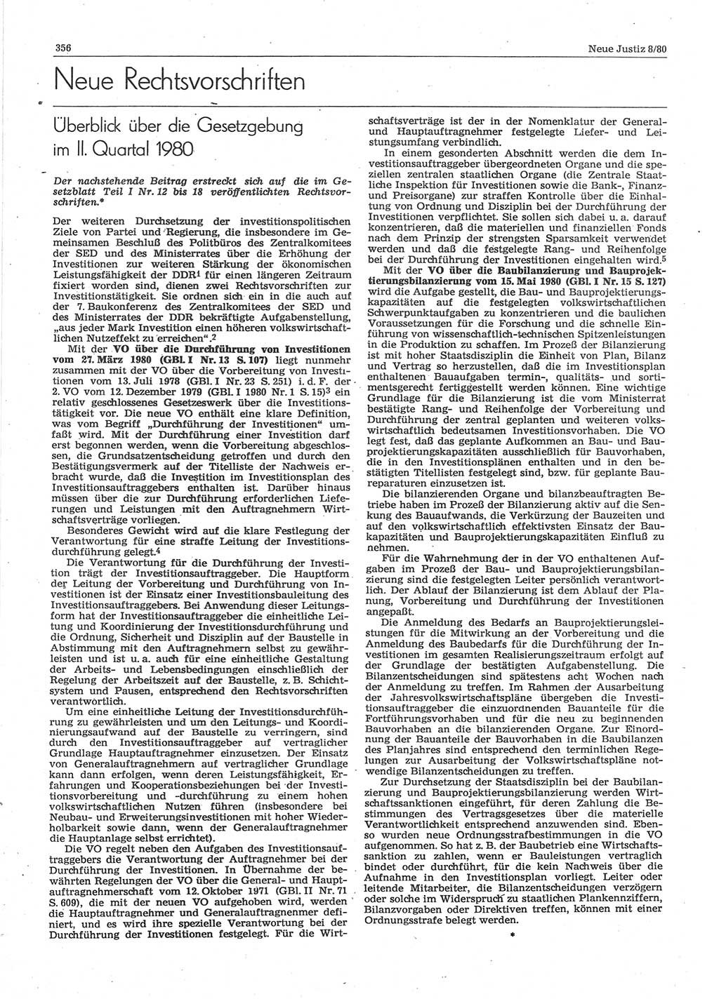 Neue Justiz (NJ), Zeitschrift für sozialistisches Recht und Gesetzlichkeit [Deutsche Demokratische Republik (DDR)], 34. Jahrgang 1980, Seite 356 (NJ DDR 1980, S. 356)