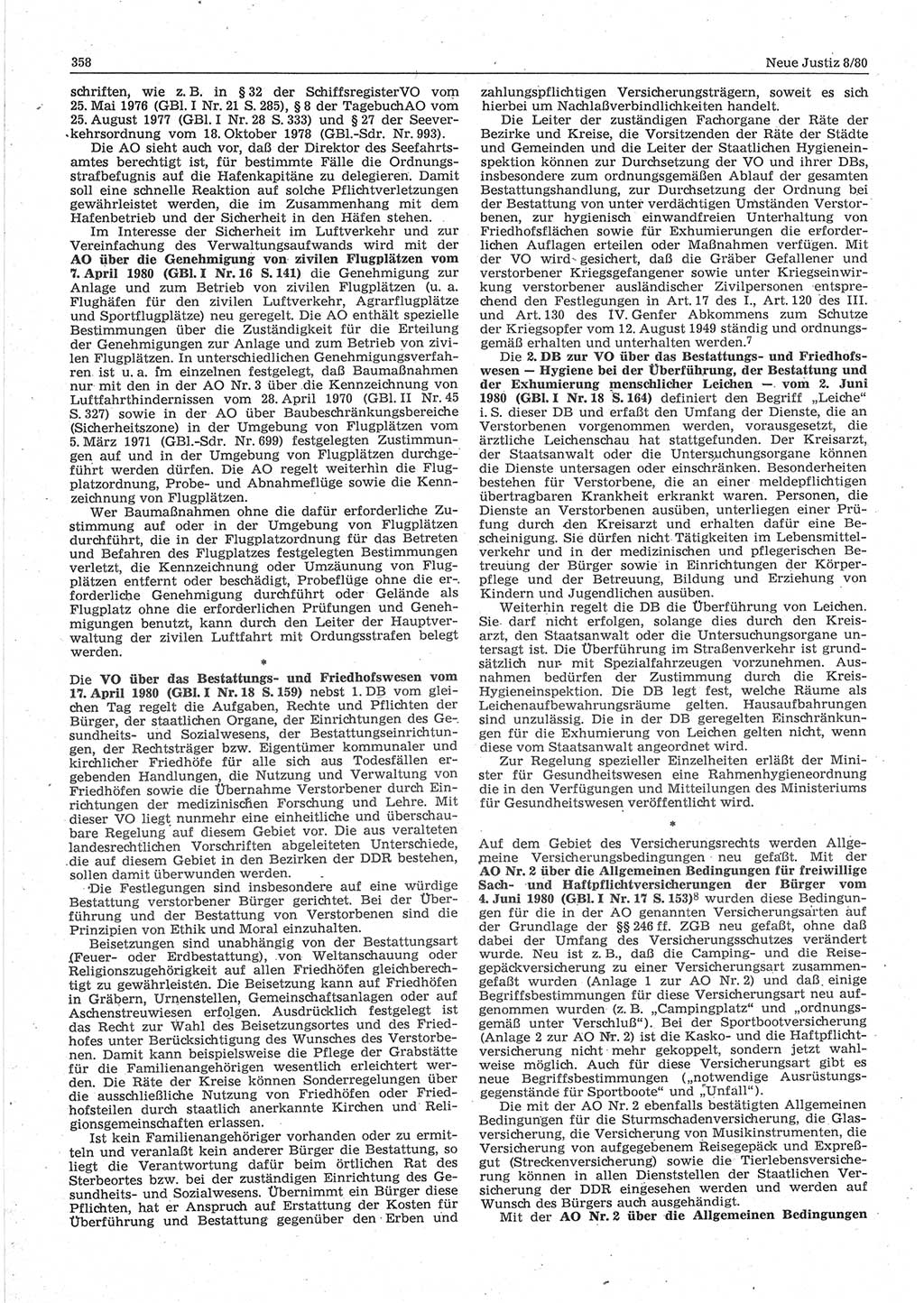Neue Justiz (NJ), Zeitschrift für sozialistisches Recht und Gesetzlichkeit [Deutsche Demokratische Republik (DDR)], 34. Jahrgang 1980, Seite 358 (NJ DDR 1980, S. 358)