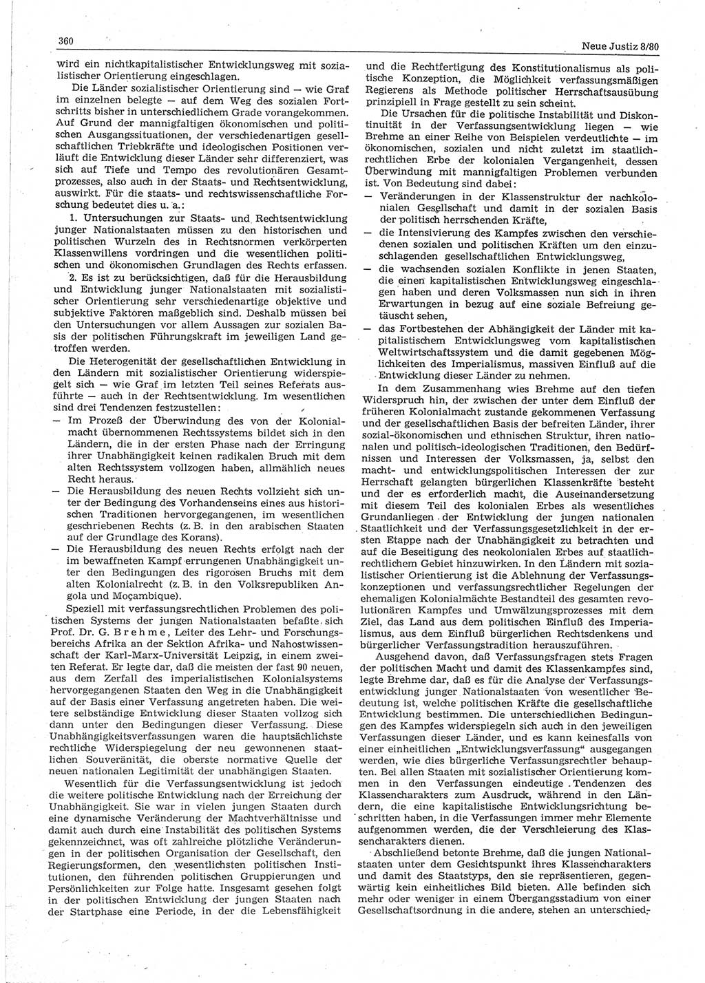 Neue Justiz (NJ), Zeitschrift für sozialistisches Recht und Gesetzlichkeit [Deutsche Demokratische Republik (DDR)], 34. Jahrgang 1980, Seite 360 (NJ DDR 1980, S. 360)